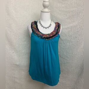 382 NWT Turquoise Boho Braided Neck Tank Top Size Small Runs Big Fits M
